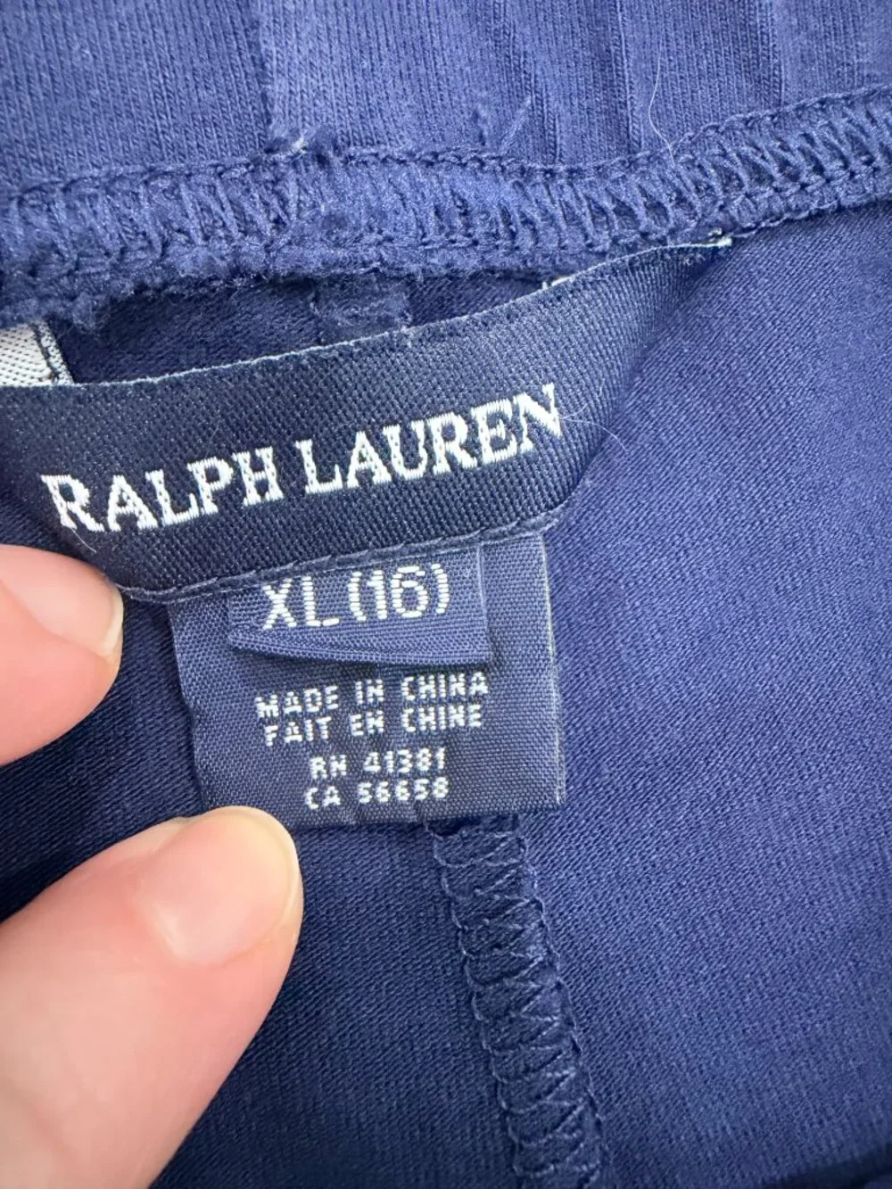 Ralph Lauren Navy Equestrian Leggings XL Girl's 16 Brown Knee Patch Riding Pants